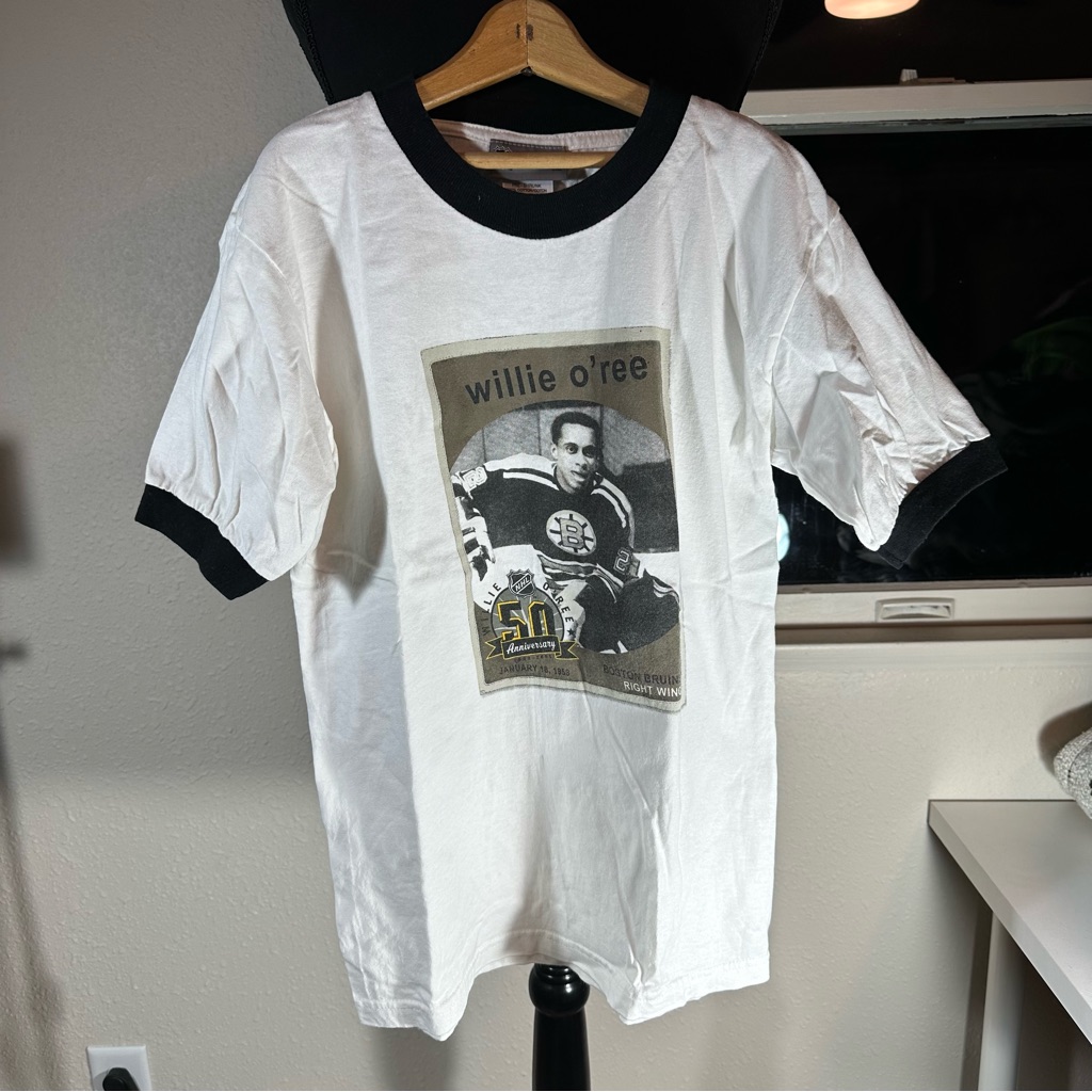 Willie O' Ree Nhl Shirt White W/Black Trim Youth Size Large Vintage